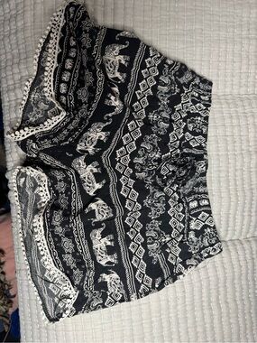 Black & White Elephant Print Boho Shorts